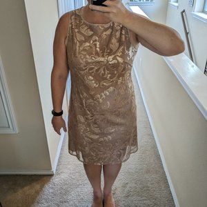 Eliza J Gold Champaign Sequin Shift Sheath Dress Size 14